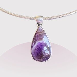 Sterling omega Necklace,Natural Amethyst Teardrop Pendant Necklace 16”inches